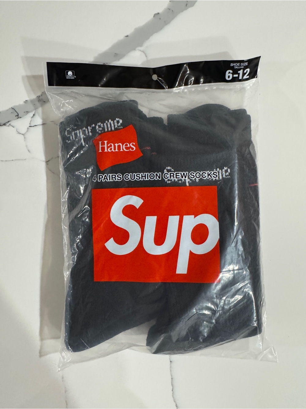 Hanes Black & Red Logo Cushion Crew Socks - 4 Pack